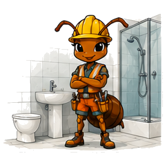 SkyBase ant mascot illustrating Bathroom Renovations