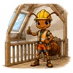 SkyBase ant mascot illustrating Loft Conversions