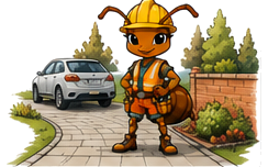 SkyBase ant mascot illustrating Patios and Driveways