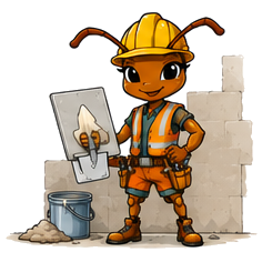 SkyBase ant mascot illustrating Plastering and Rendering
