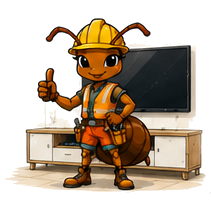 SkyBase ant mascot illustrating TV and Wall Mounting